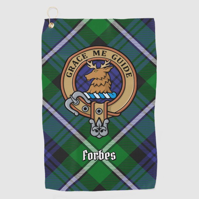 Clan Forbes Wappen über Tartan Golfhandtuch (Vorderseite)