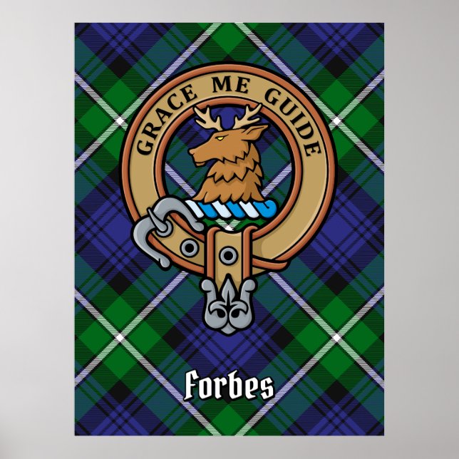 Clan Forbes Wappen über Tartan Poster (Vorne)
