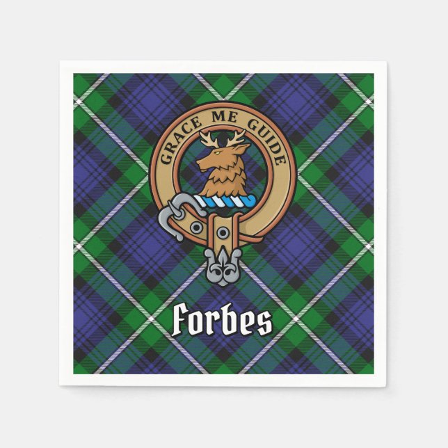 Clan Forbes Wappen über Tartan Serviette (Vorderseite)