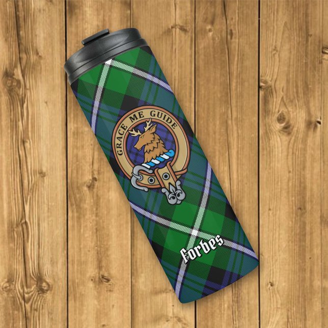 Clan Forbes Wappen über Tartan Thermosbecher (Von Creator hochgeladen)