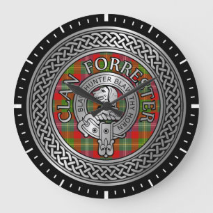 Clan Forrester   Foster Wappen & Tartan Knot Große Wanduhr