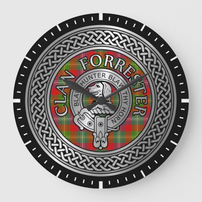 Clan Forrester | Foster Wappen & Tartan Knot Große Wanduhr (Vorderseite)