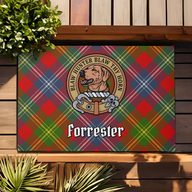Clan Forrester Wappen über Tartan Fußmatte (Von Creator hochgeladen)