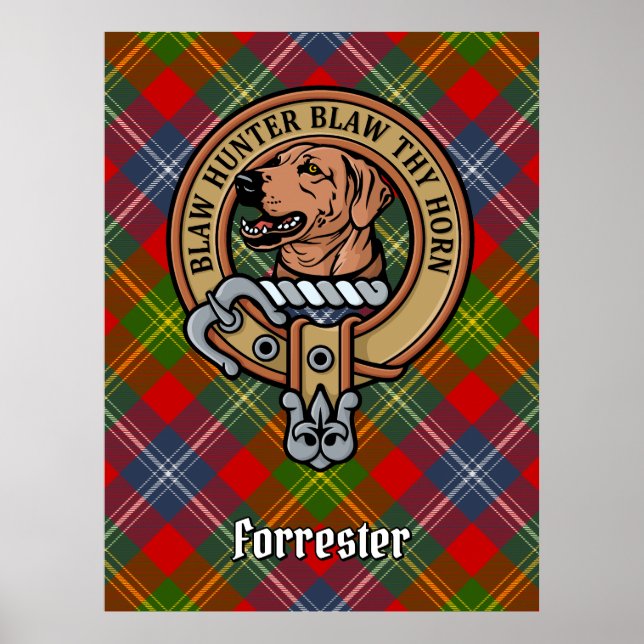 Clan Forrester Wappen über Tartan Poster (Vorne)