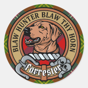 Clan Forrester Wappen über Tartan Runder Aufkleber