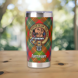 Clan Forrester-Wappen über Tartan Thermobecher