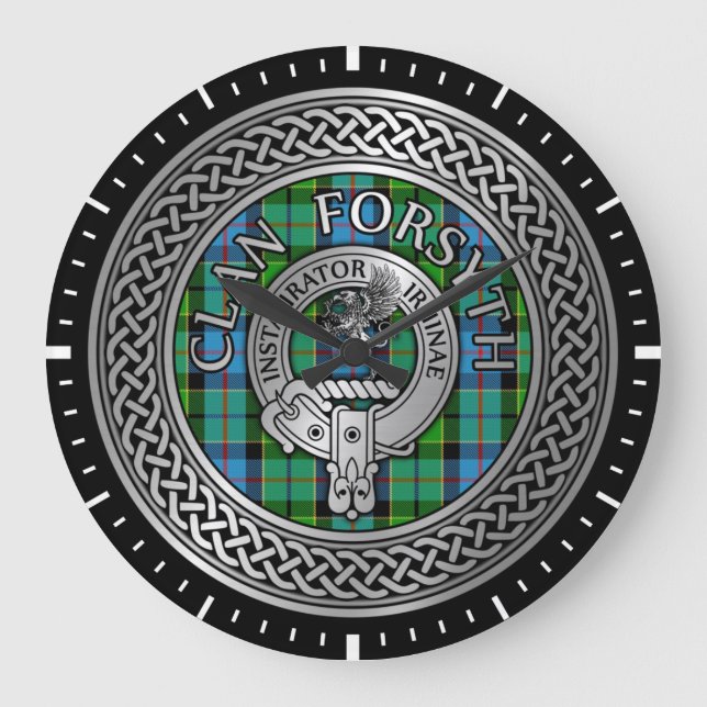Clan Forsyth Crest & Tartan Knot Große Wanduhr (Vorderseite)