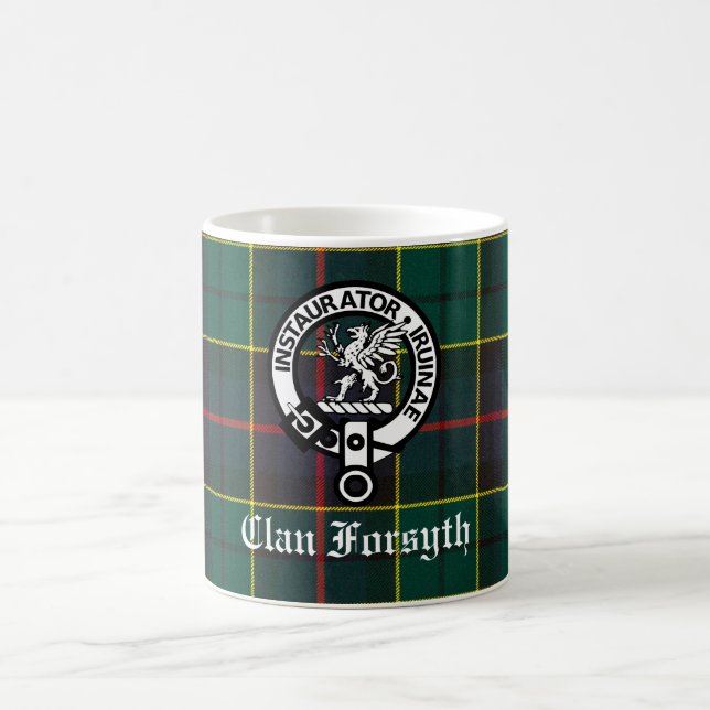 Clan Forsyth Wappen Abzeichen und Tartan Kaffeetasse (Mittel)