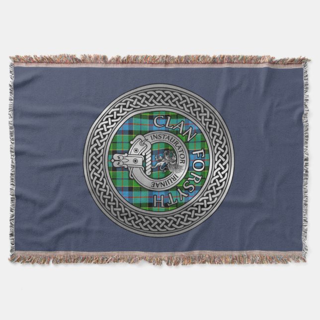 Clan Forsyth Wappen & Tartan Knot Decke (Vorderseite)