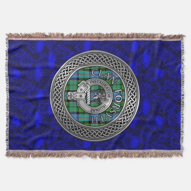 Clan Forsyth Wappen & Tartan Knot Decke (Vorderseite)