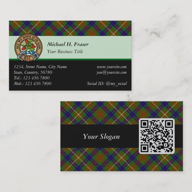 Clan Fraser Junting Tartan Business Card Visitenkarte (Vorne/Hinten)