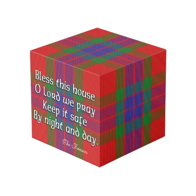 Clan Fraser Tartan House Blessing Würfel (Vorderseite Schrägansicht)