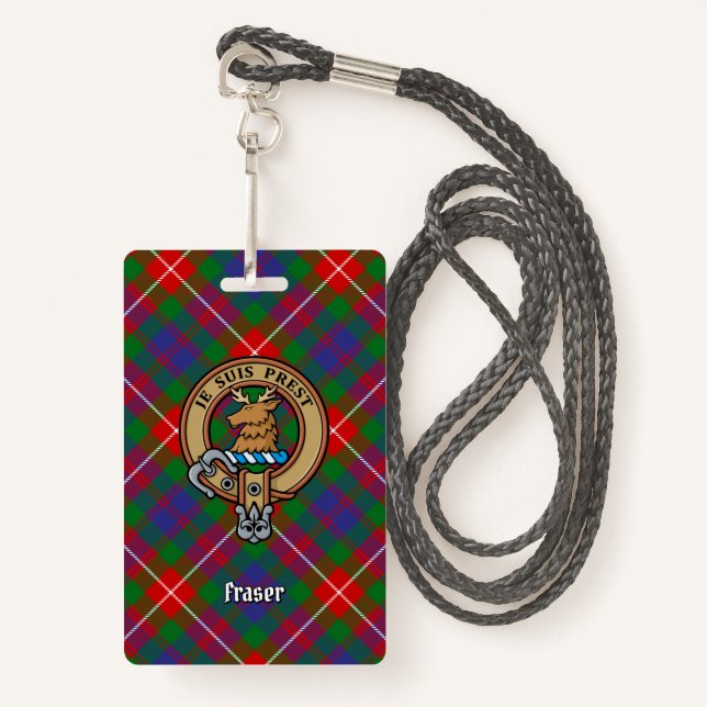 Clan Fraser von Lovat Wappen über Tartan Ausweis (Vorderseite mit Schlüsselband)