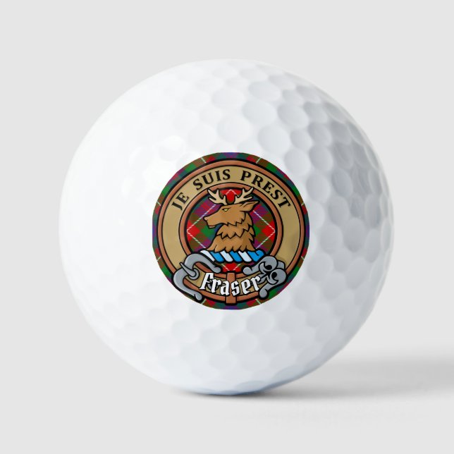 Clan Fraser von Lovat Wappen über Tartan Golfball (Vorderseite)