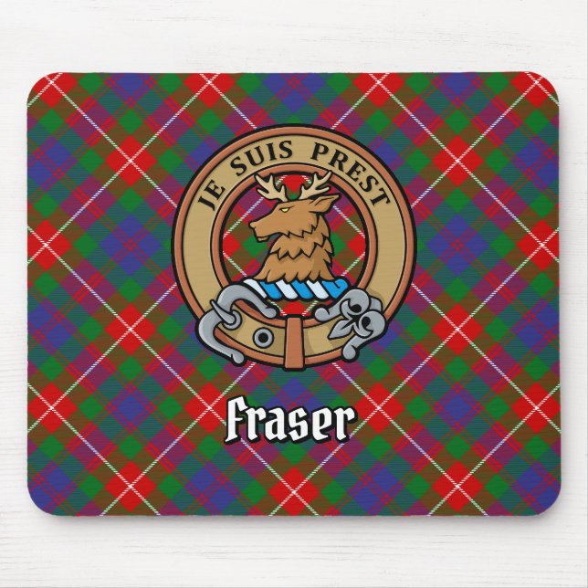 Clan Fraser von Lovat Wappen über Tartan Mousepad (Vorne)