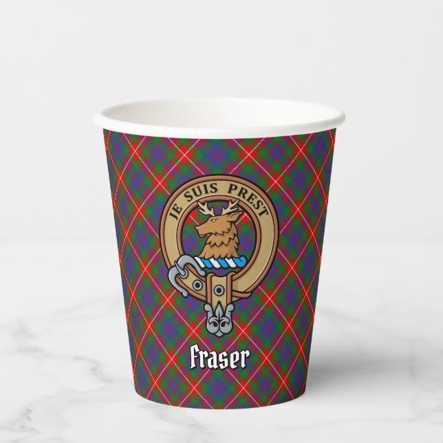 Clan Fraser von Lovat Wappen über Tartan Paper Cup Pappbecher (Vorderseite)