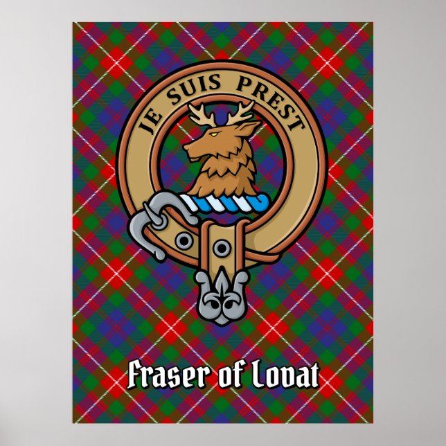 Clan Fraser von Lovat Wappen über Tartan Poster (Vorne)