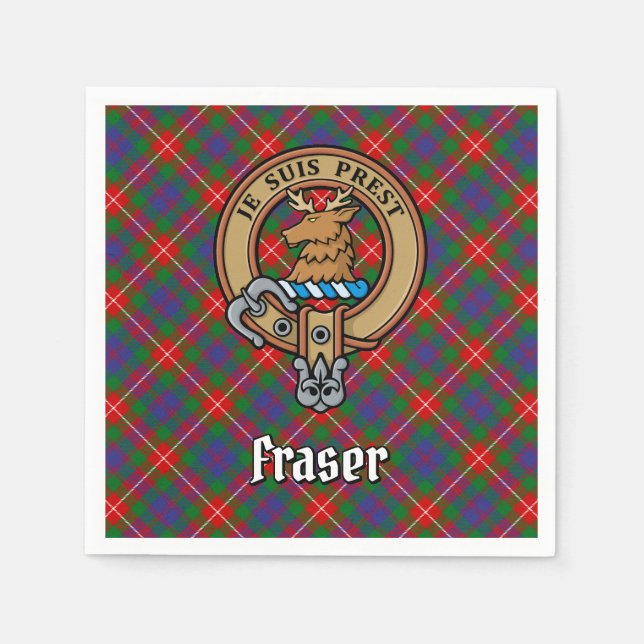 Clan Fraser von Lovat Wappen über Tartan Serviette (Vorderseite)