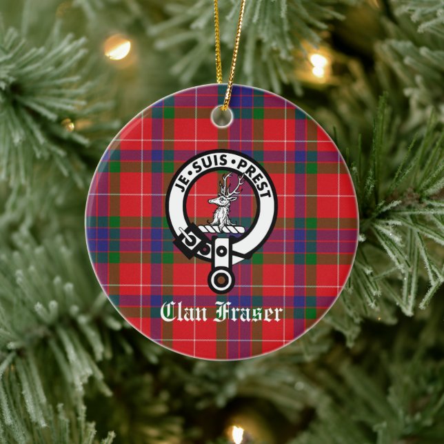 Clan Fraser Wappen Abzeichen & Tartan individuell  Keramik Ornament (Baum)