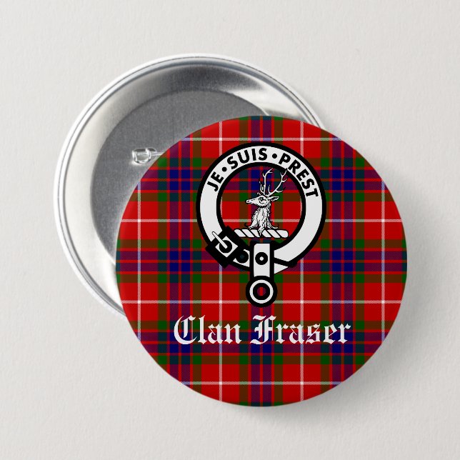 Clan Fraser Wappen Abzeichen und Tartan Button (Vorne & Hinten)