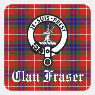 Clan Fraser Wappen Abzeichen und Tartan Quadratischer Aufkleber