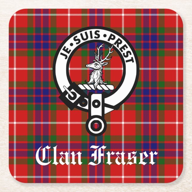 Clan Fraser Wappen Abzeichen und Tartan Rechteckiger Pappuntersetzer (Vorderseite)