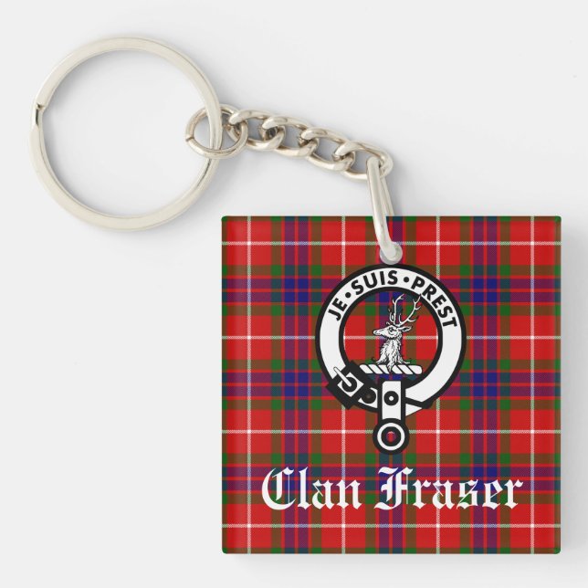 Clan Fraser Wappen Abzeichen und Tartan Schlüsselanhänger (Vorderseite)