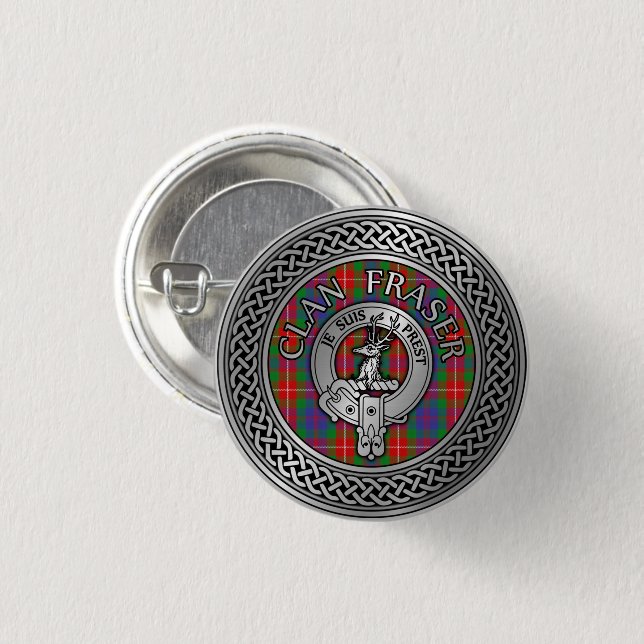 Clan Fraser Wappen & Tartan Knot Button (Vorne & Hinten)
