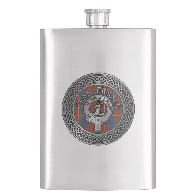 Clan Fraser Wappen & Tartan Knot Flask Flachmann (Vorderseite)