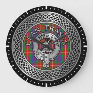Clan Fraser Wappen & Tartan Knot Large Clock Große Wanduhr