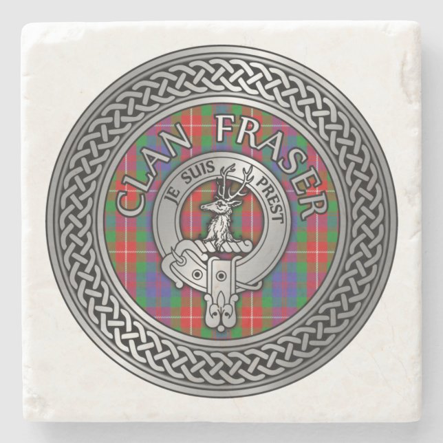 Clan Fraser Wappen & Tartan Knot Stone Untersetzer (Vorderseite)