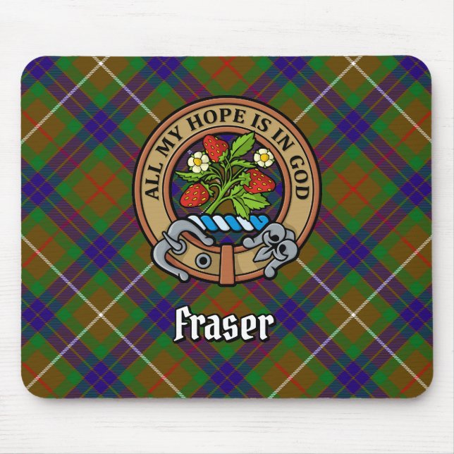 Clan Fraser Wappen über Jagd auf Tartan Mousepad (Vorne)
