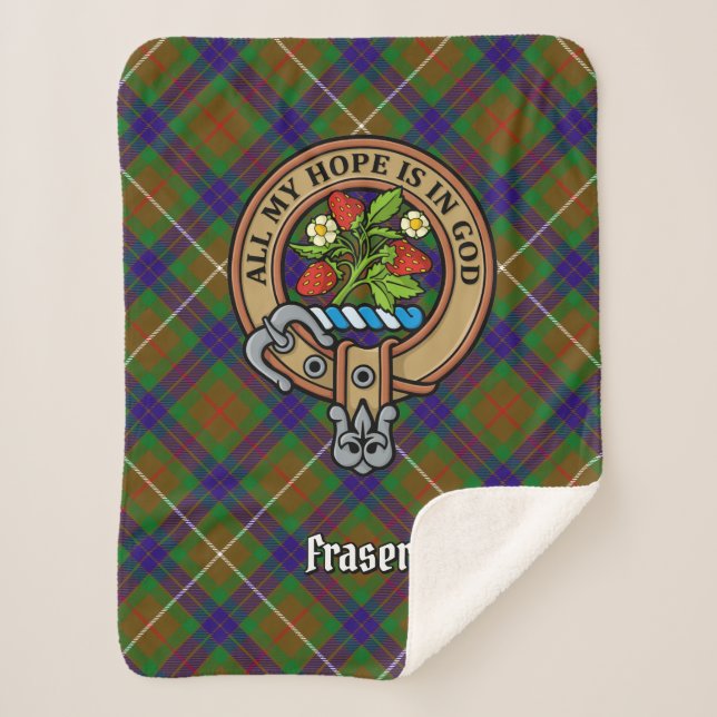 Clan Fraser Wappen über Jagd auf Tartan Sherpadecke (Vorderseite)