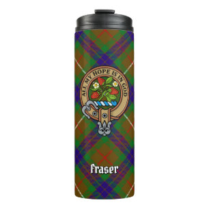 Clan Fraser Wappen über Jagd auf Tartan Thermosbecher