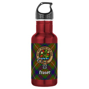 Clan Fraser Wappen über Jagdtartan Edelstahlflasche