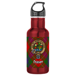 Clan Fraser Wappen über Tartan Edelstahlflasche