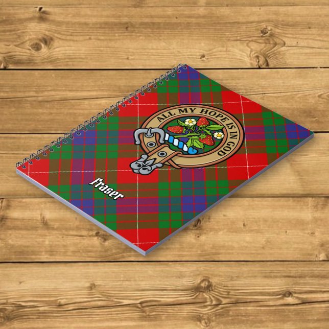 Clan Fraser Wappen über Tartan Notizblock (Von Creator hochgeladen)