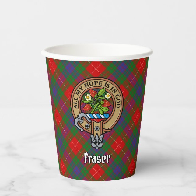 Clan Fraser Wappen über Tartan Paper Cups Pappbecher (Vorderseite)
