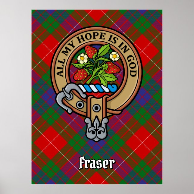 Clan Fraser Wappen über Tartan Poster (Vorne)