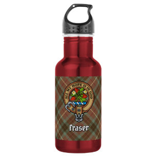 Clan Fraser Wappen über verwittertem Jagdtartan Edelstahlflasche