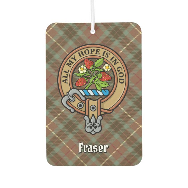 Clan Fraser Wappen über Wetterjagd Tartan Autolufterfrischer (Vorderseite)