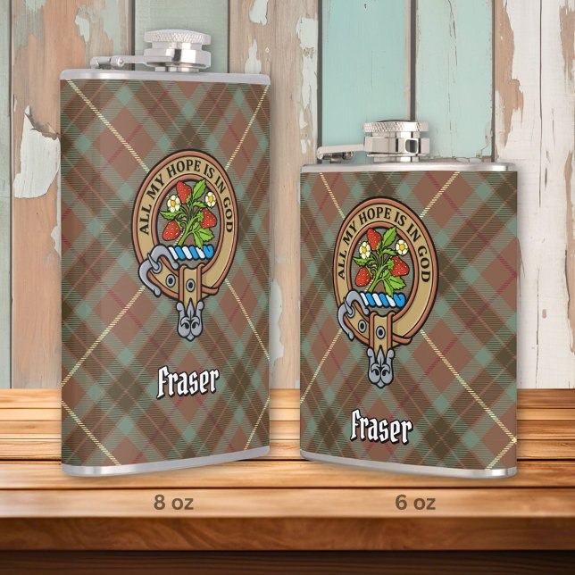 Clan Fraser Wappen über Wetterjagd Tartan Flachmann (Von Creator hochgeladen)