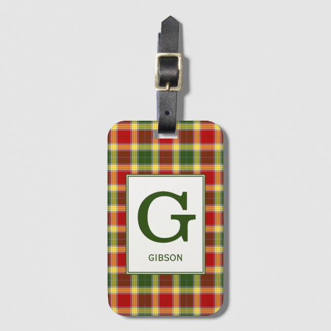 Clan Gibbs Tartan Mit Monogramm Gepäckanhänger (Vorderseite Vertikal)