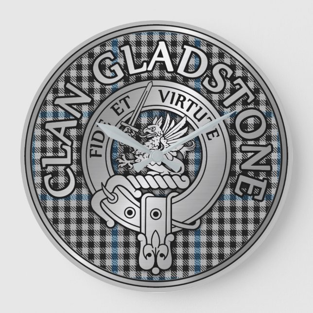 Clan Gladstone Wappen & Tartan Große Wanduhr (Vorderseite)
