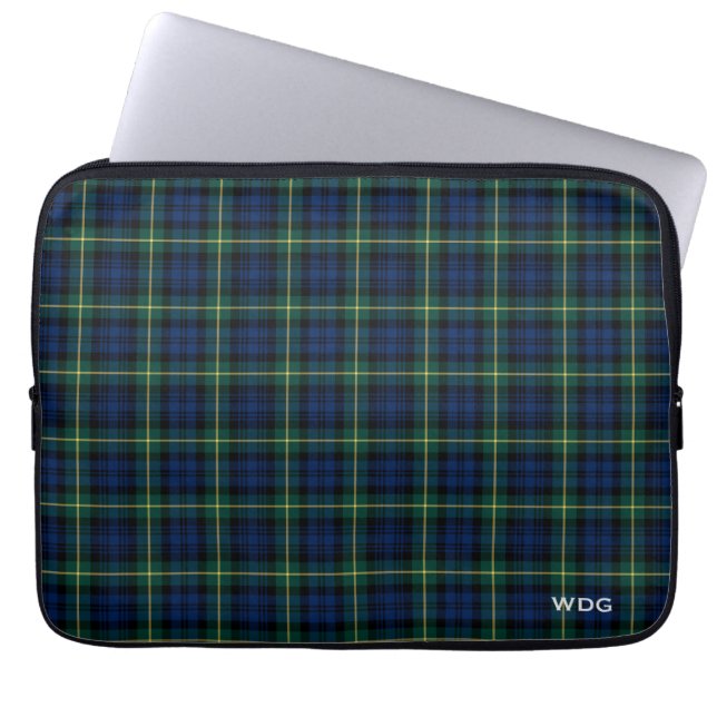 Clan Gordon Tartan Blue Kariert Mit Monogramm Laptopschutzhülle (Vorderseite)
