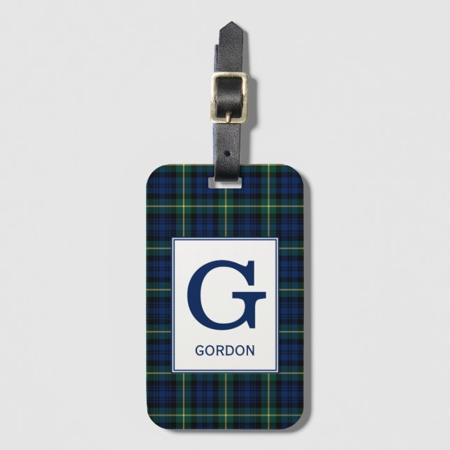 Clan Gordon Tartan Mit Monogramm Gepäckanhänger (Vorderseite Vertikal)