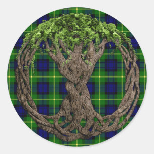 Clan Gordon Tartan und keltischer Lebensbaum Runder Aufkleber