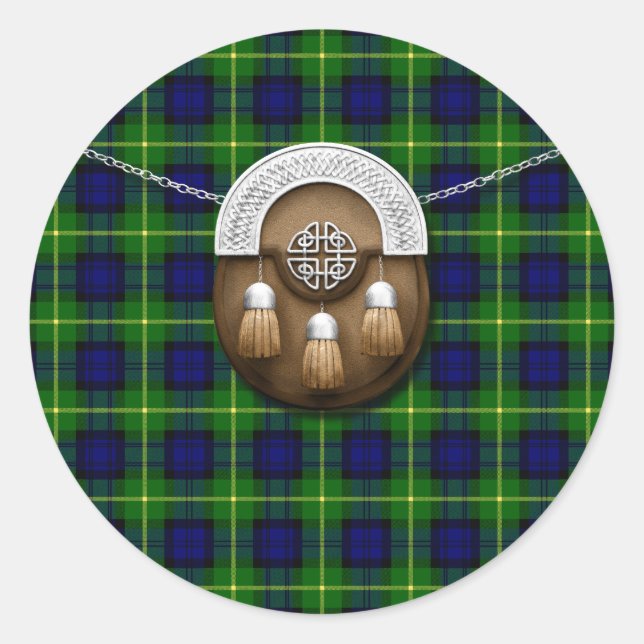 Clan Gordon Tartan und Sporran Runder Aufkleber (Vorderseite)