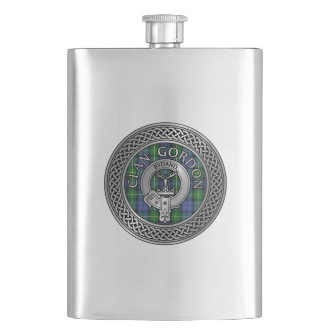 Clan Gordon Wappen & Tartan Knot Flask Flachmann (Vorderseite)