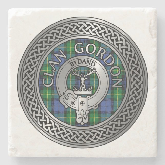 Clan Gordon Wappen & Tartan Knot Stone Untersetzer (Vorderseite)